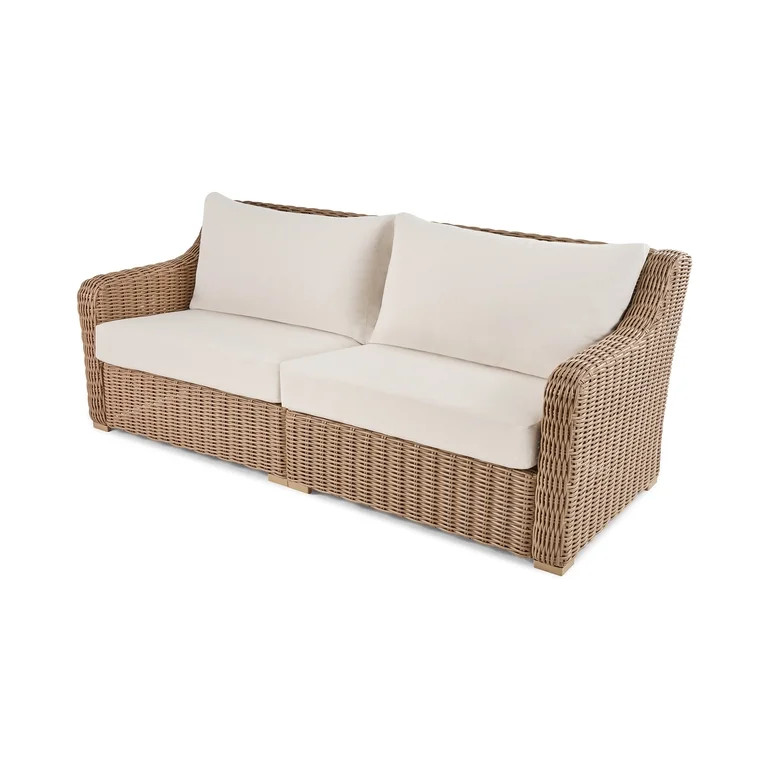 Better Homes & Gardens Bellamy Outdoor 1pc Sofa, Tan Wicker/Cream Cushion | Walmart (US)