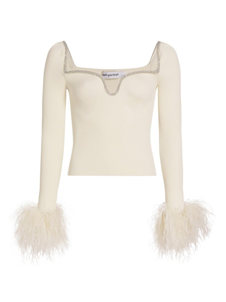 Knit Feather-Embellished Blouse | Saks Fifth Avenue