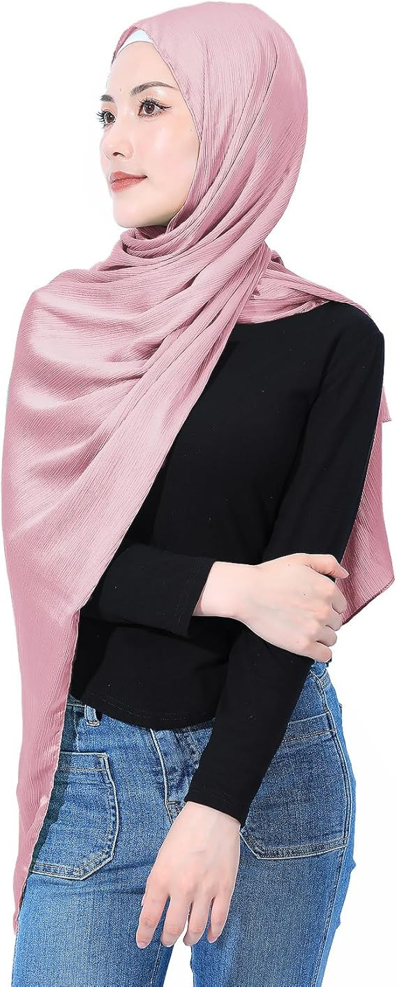 Luxury Silky Satin Hijab for Women, Shimmer Crinkle Muslim Head Scarf, Graceful Feminine Charm | Amazon (US)