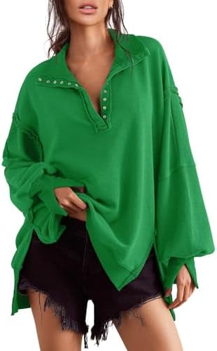 Sweatshirt for Women Fall Clothing for Women 2024 Trendy Henley Pullover Button Sweatshirts Tunic... | Amazon (US)