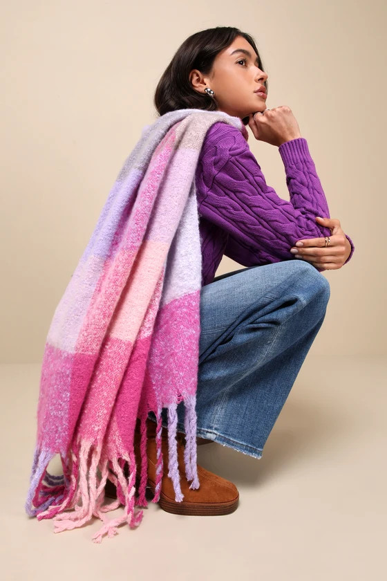 Warm Expression Pink and Purple Plaid Scarf | Lulus (US)