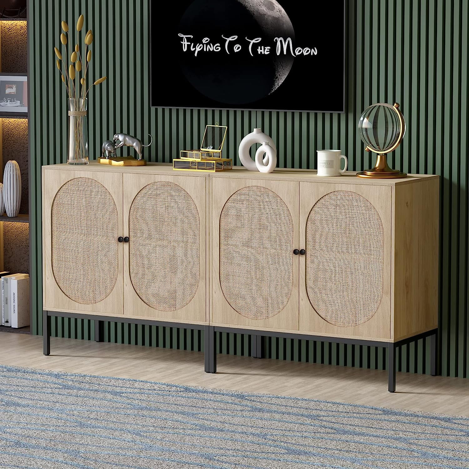 Brafab 63" Buffet Sideboard Cabinets, 4 Door Rattan Storage Cabinet Accent Entryway Chest Console... | Walmart (US)