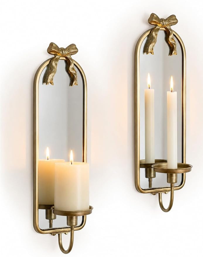 Gold Candle Sconces Wall Decor: Modern Decorative Wall Candle Holder Set of Two for Bedroom - Vin... | Amazon (US)
