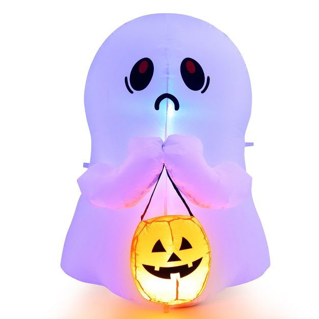 Costway 4' Halloween Inflatable Ghost Holding Pumpkin Blow up Holiday Decor w/LED Lights | Target