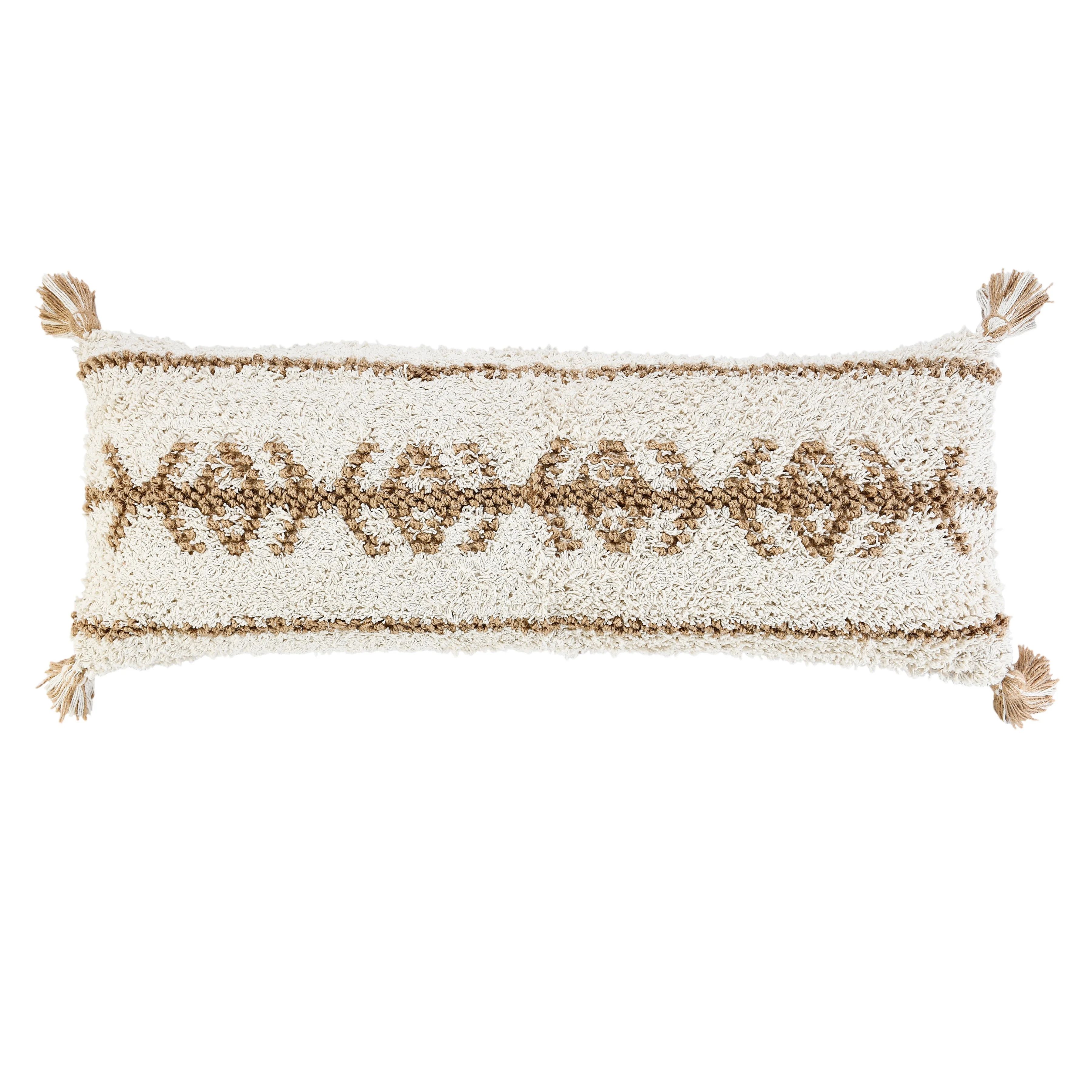 LR Home Indoor Boho Geometric Jute Lumbar Throw Pillow, White / Beige, 14" x 36" | Walmart (US)