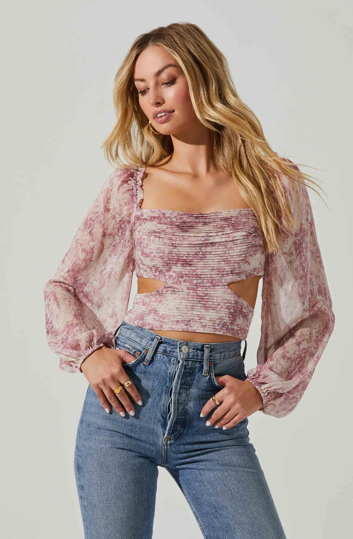 Savita Abstract Print Ruched Cutout Top | ASTR The Label (US)