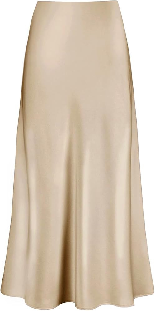 Women's Satin High Waisted Maxi Skirts Hidden Elasticized Waistband A Line Long Skirt | Amazon (US)