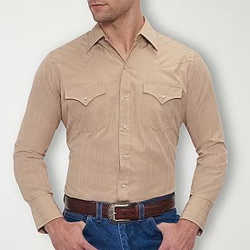 Ely Cattleman Tonal Snap Front Mens Classic Fit Long Sleeve Tonal Button-Down Shirt | JCPenney