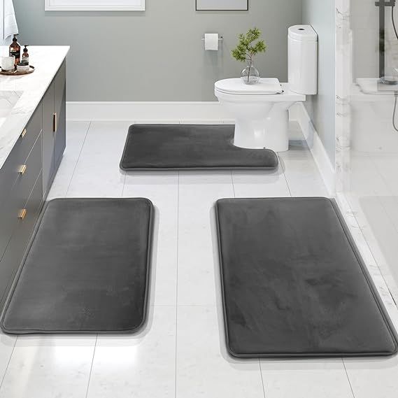 Clara Clark 3 Piece Bathroom Rugs Bath Mat Set, Velvet Memory Foam Bath Mats for Bathroom - Non-S... | Amazon (US)