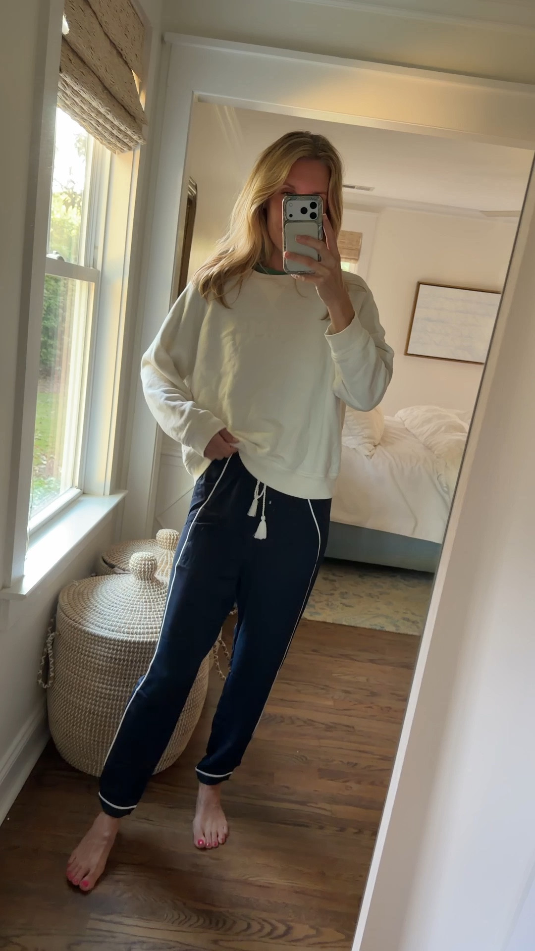 Out of work clothes and into comfy clothes with a glass of wine! 🍷 

#LTKHome #LTKTall