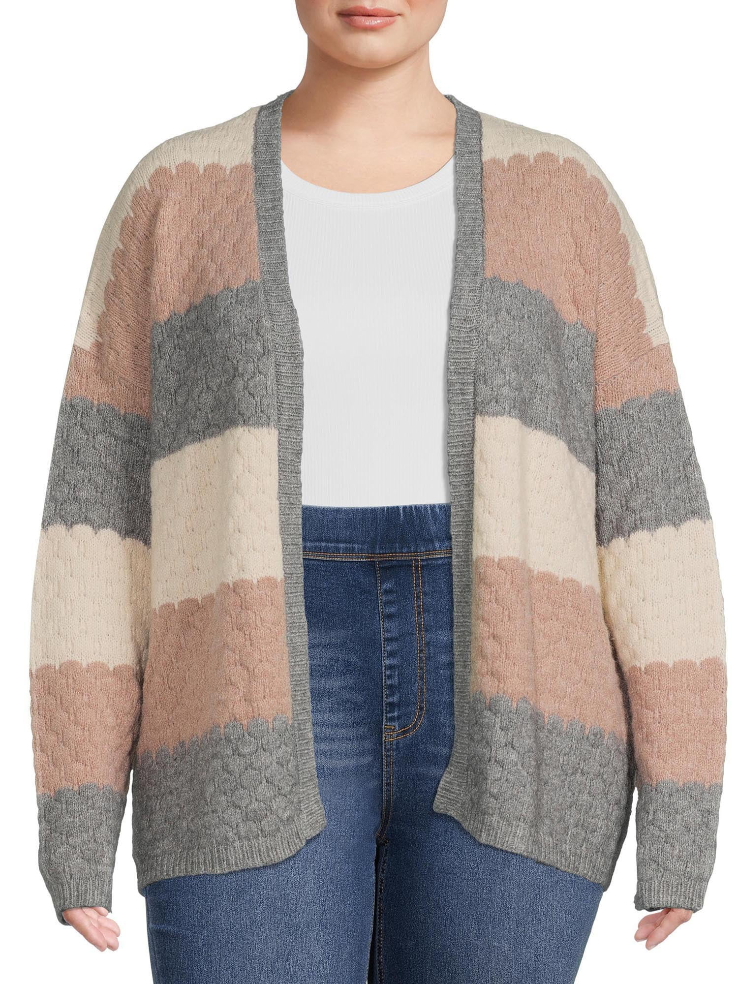 Debut Women's Plus Size Honeycomb Stripe Cardigan - Walmart.com | Walmart (US)