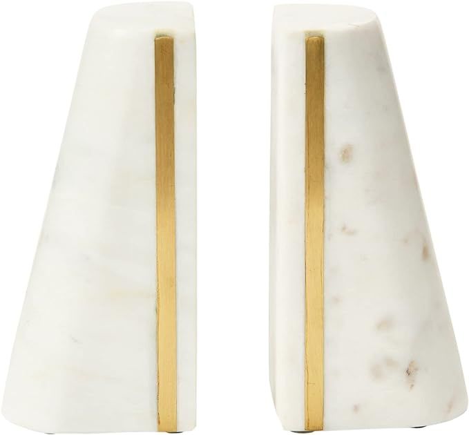 Main + Mesa Geometric Marble Bookends with Brass Inlay, White | Amazon (US)