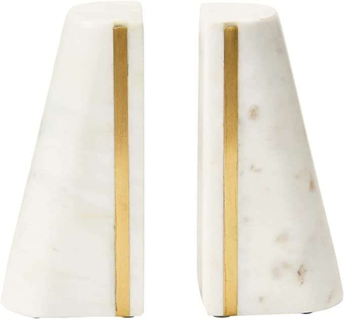 Main + Mesa Geometric Marble Bookends with Brass Inlay, White, Set of 3 | Amazon (US)