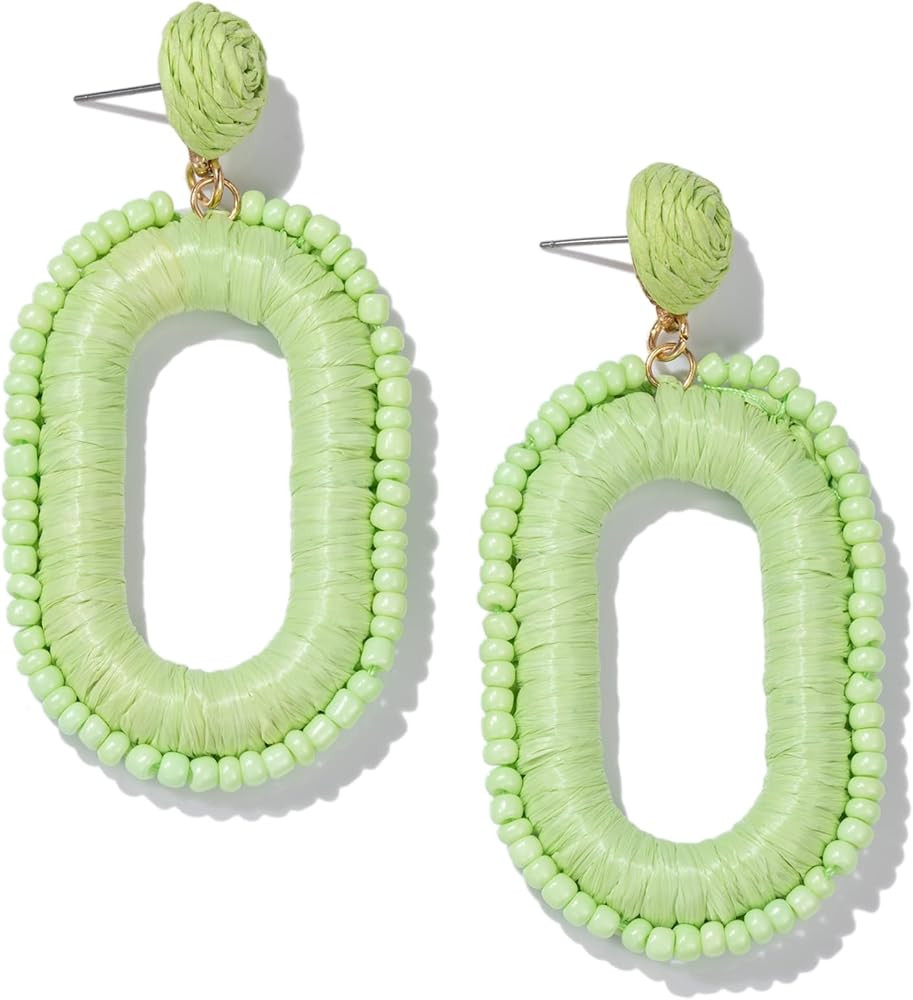 Beaded Raffia Boho Earrings - Cute Seed Bead Square Drop Dangle Earrings for Summer | Amazon (US)