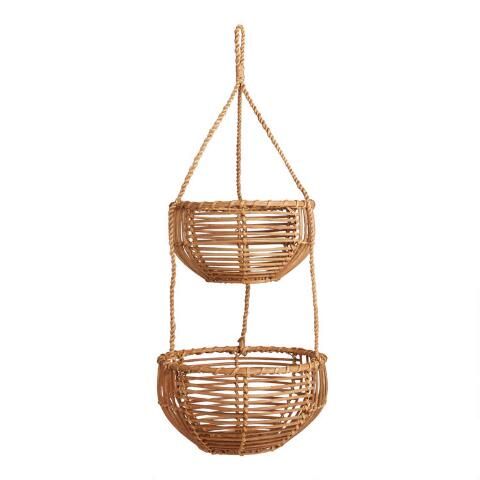 Natural Rattan 2 Tier Hanging Basket | World Market