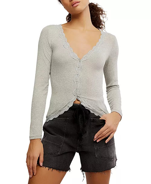 Free People Women's Big Love Lace-Trim Button-Front Cardigan - Macy's | Macy's
