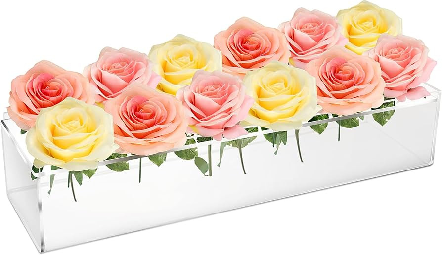 Acrylic Flower Vase Rectangular, 12 Inches Long Rectangle Vase with 12 Holes, Long Clear Acrylic ... | Amazon (US)