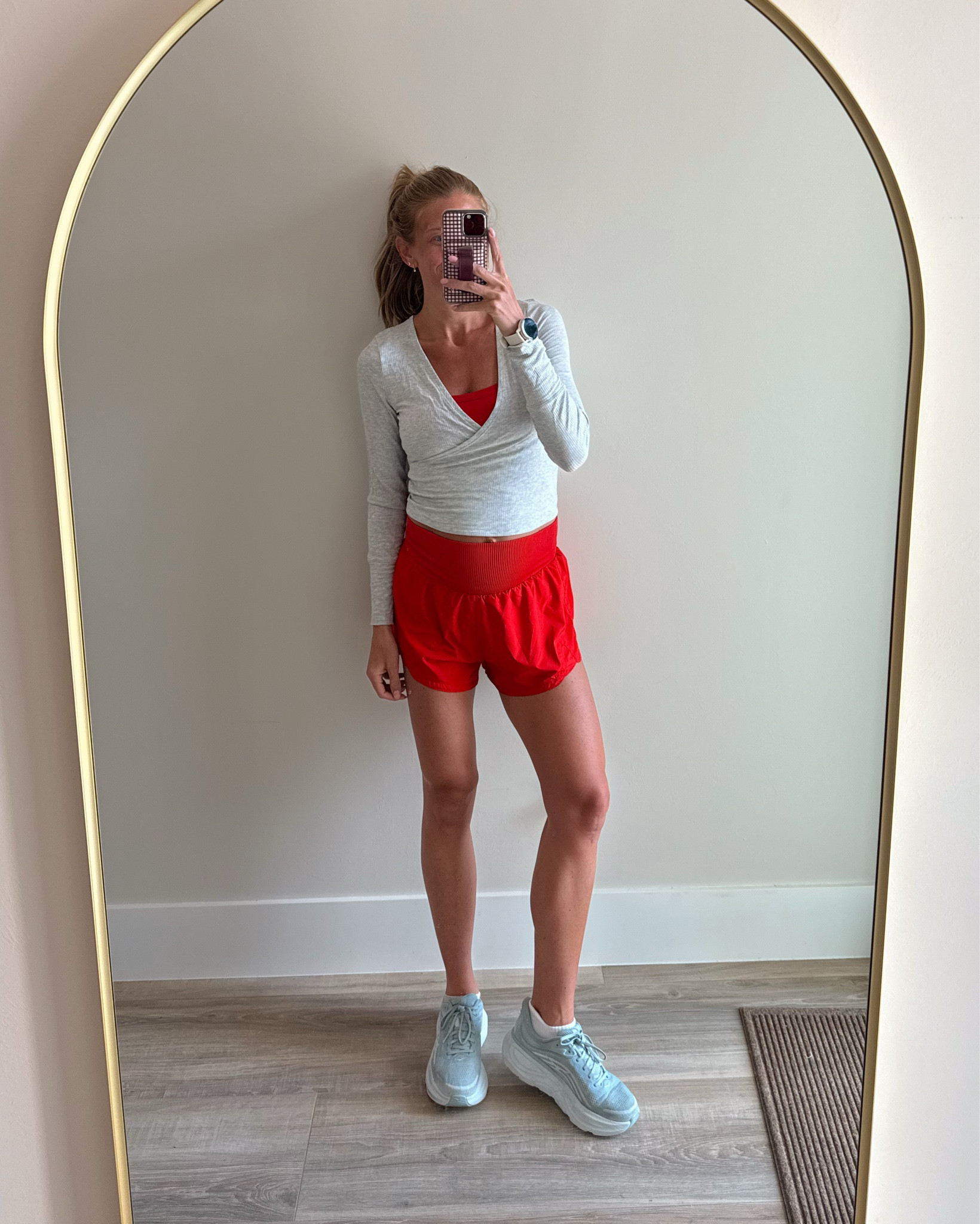 Running outfit to coffee shop run outfit. 
Size medium in top (runs tts) 
Top is @abercrombie and old but linked similar from Abercrombie!

Shorts are bump friendly! So stretchy that i don’t need to size up because there is so much stretch 

FP movement, Hoka, YPB @Aerie 

#LTKBump #LTKfitnessgoals #LTKActive