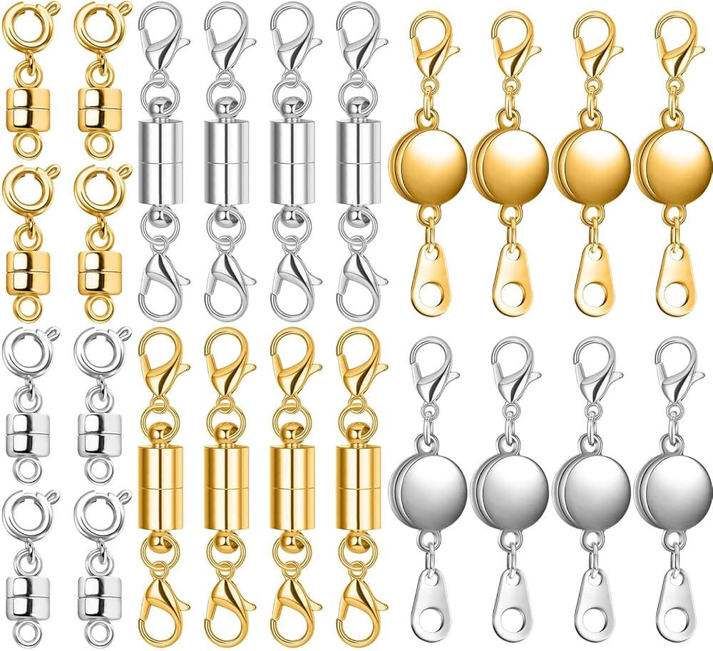24 Pcs 3 Styles Magnetic Necklace Clasps and Closures, Round, Cylindrical, Tubular Jewelry Magnet... | Amazon (US)