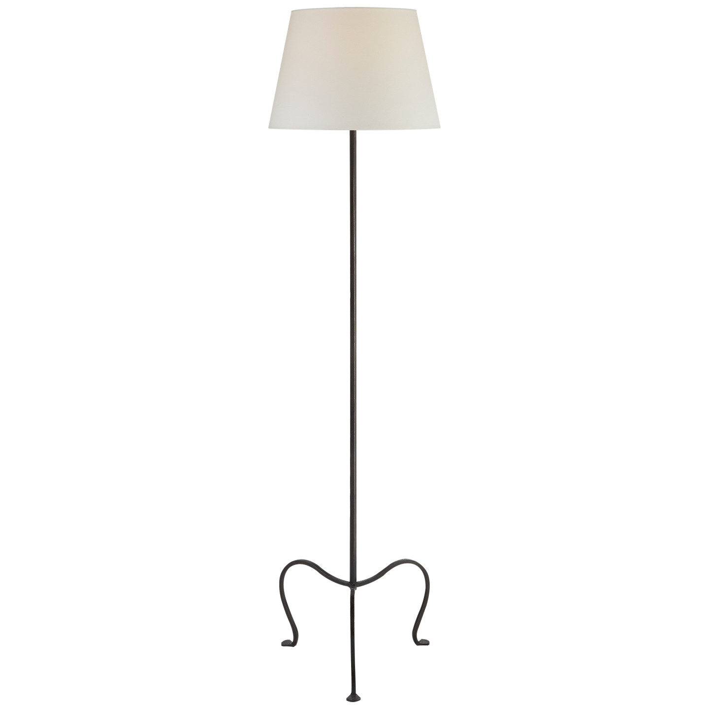 Albert Petite Tri-Leg Floor Lamp in Aged Iron with Natural Percale Shade | Visual Comfort
