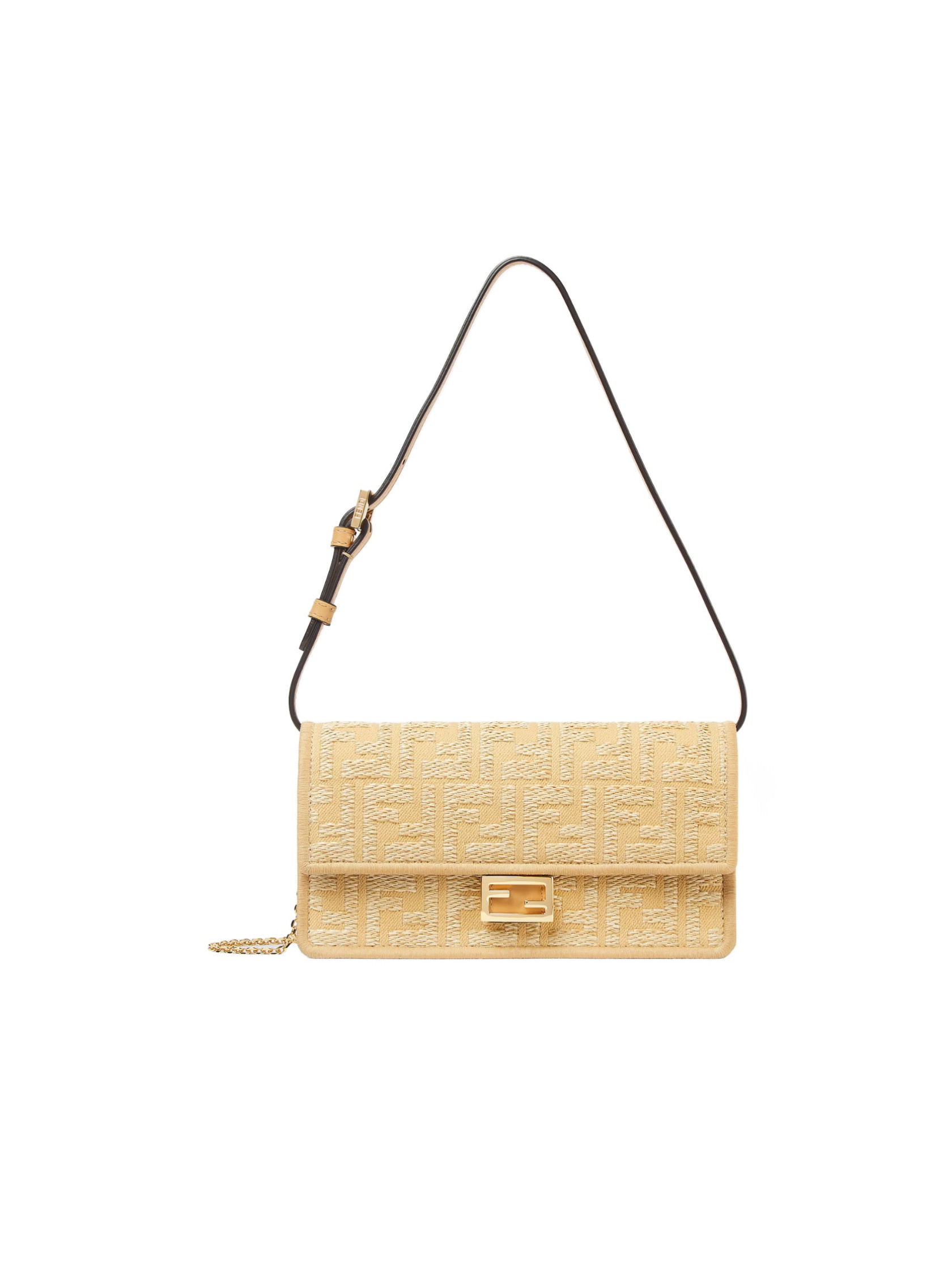 Fendi Baguette FF Jacquard Chain-Linked Wallet | Senser US
