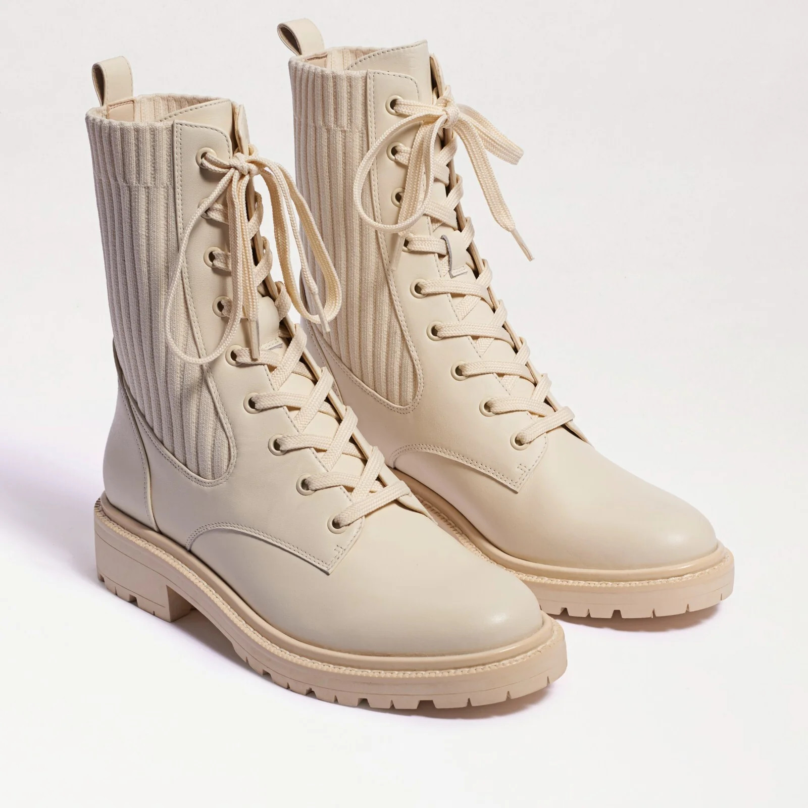 Women's Sam Edelman Lydell Ivory Leather Round Toe Combat Boots JOBB271 | Shop Simon