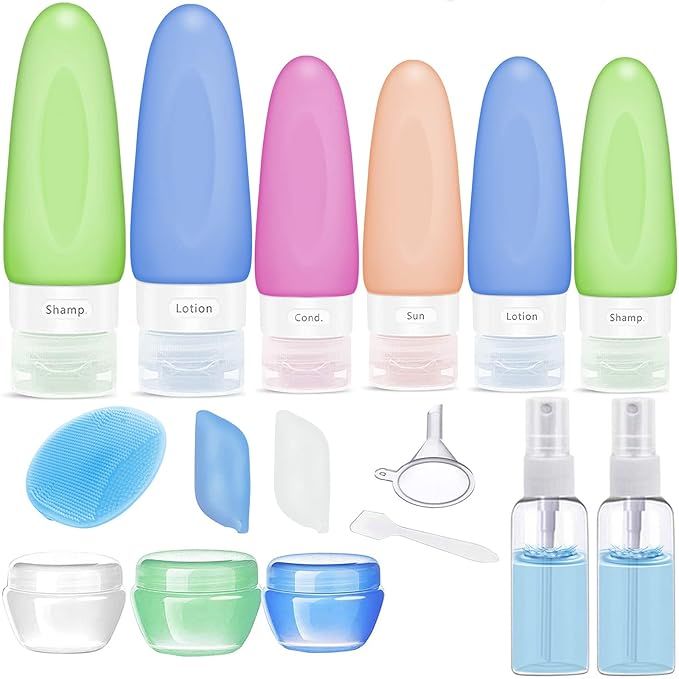 POLENTAT 17 Pcs Silicone Travel Bottles Set, TSA Approved Travel Size Containers for Toiletries F... | Amazon (US)