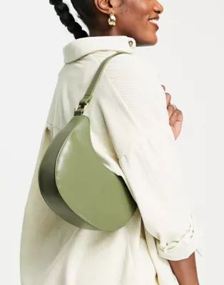 ASOS DESIGN curved shoulder bag with long strap in khaki | ASOS | ASOS (Global)