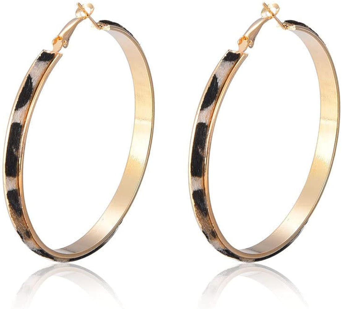 Bohemian leopard print hoop earrings Vintage exaggerated women's fashion jewelry | Amazon (US)