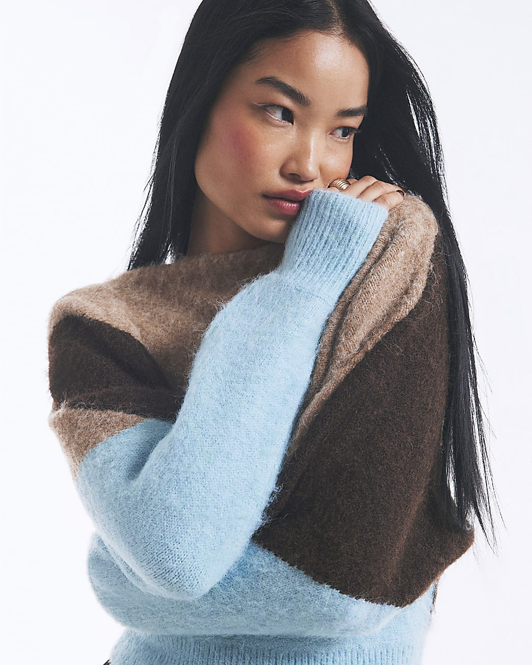 Brown Colour Blocked Batwing Jumper | River Island UK & IE