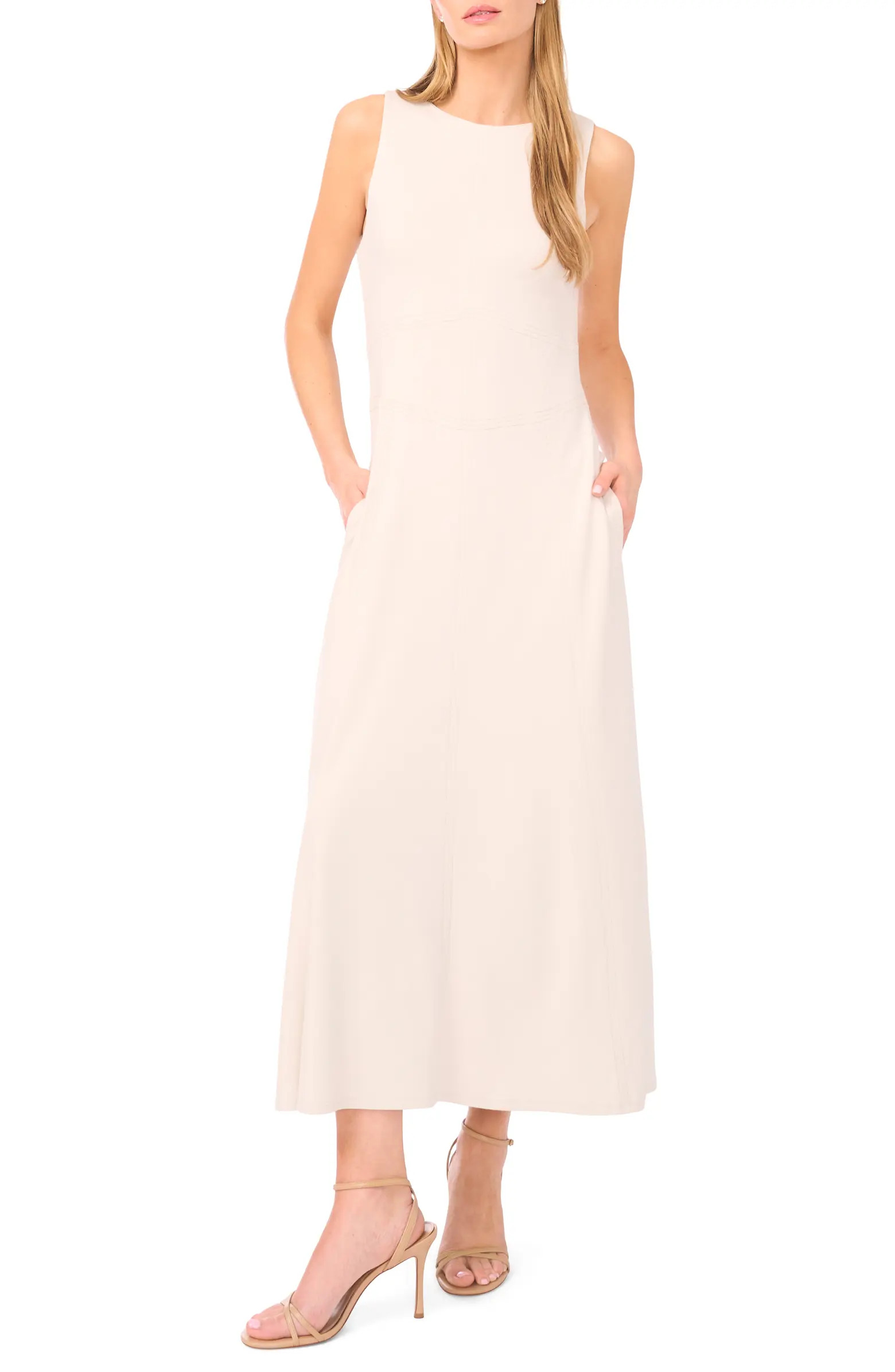 Contrast Topstitch Sleeveless Midi Dress | Nordstrom