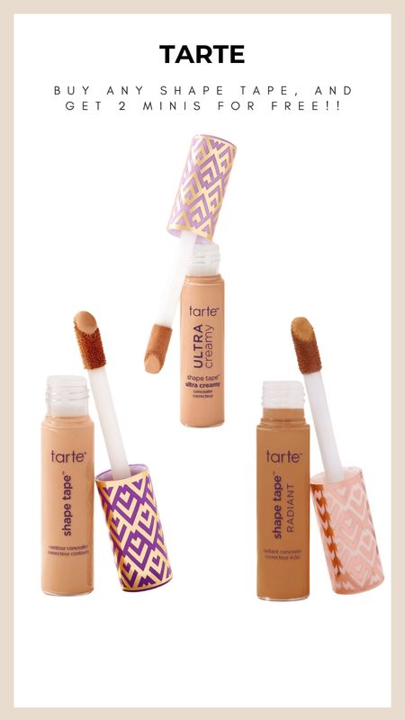 Tarte’s special deal is here to shape up your beauty routine! Purchase any Shape Tape formula today and get 2 mini absolutely FREE. It's the perfect opportunity to grab some minis for on the go and traveling!  Linked a few of my other faves as well!

Elevate your makeup game with Tarte's iconic coverage and long-lasting formula. Don't miss out—your flawless finish awaits! #TarteShapeTape #BeautyDeal #FreeMinis #MakeupMustHaves #ConcealerLove #FlawlessFinish

#LTKbeauty #LTKtravel #LTKsalealert