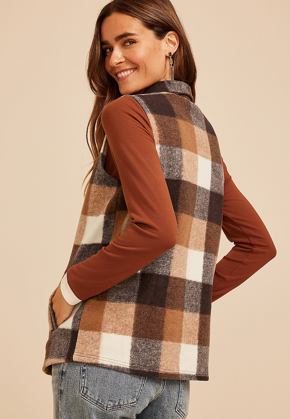Buffalo Plaid Button Front Vest | Maurices