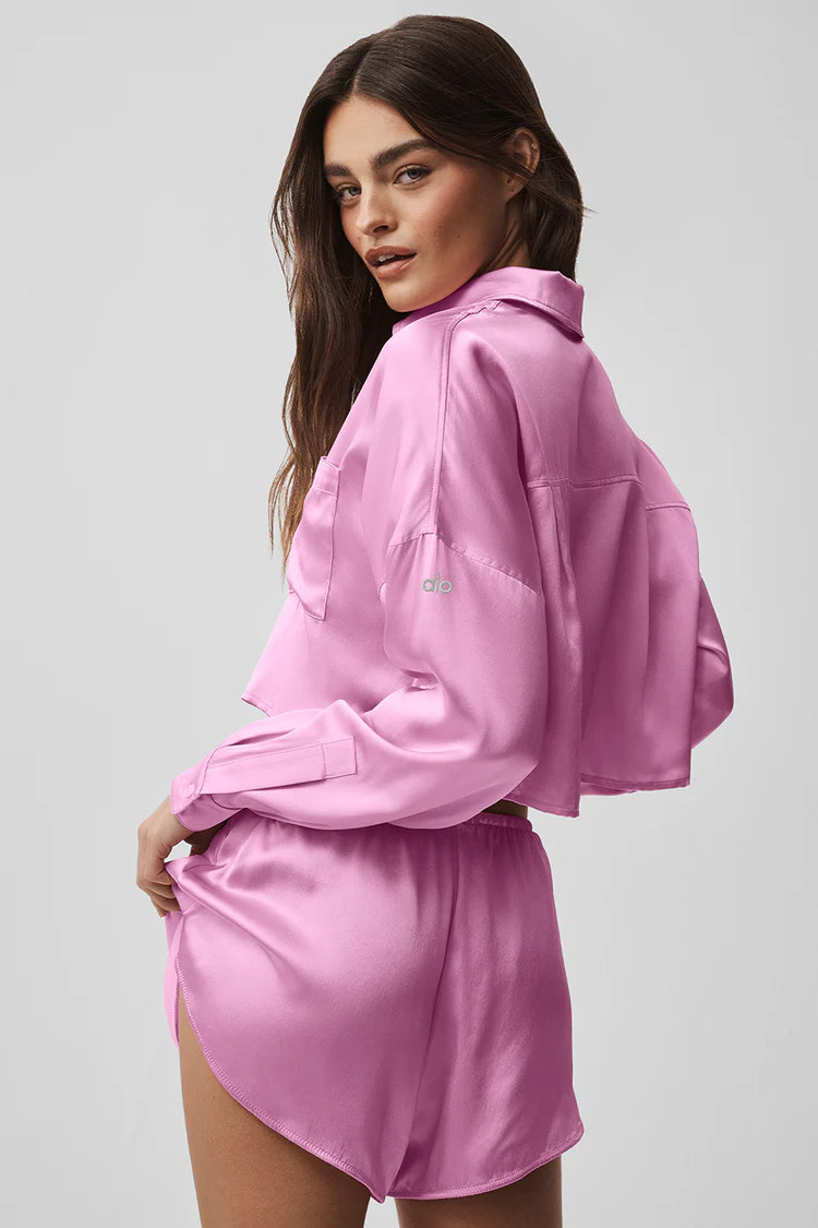 Silk Luminous Cropped Button Down Long Sleeve | Alo Yoga (US)