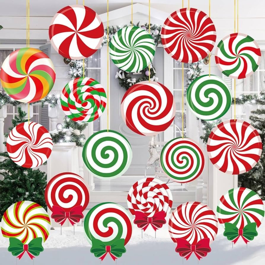 Roberly 18 Pcs Candy Cane Christmas Decorations Outdoor, 12"/10" Large Hanging Candy Cane Ornamen... | Amazon (US)
