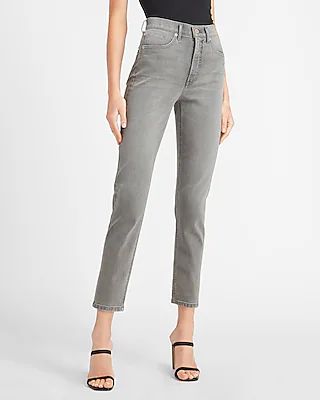 Super High Waisted Gray Faded Mom Jeans | Express