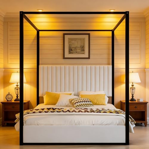 LUMISOL Queen Size Upholstered Canopy Bed, Black 4 Poster Bed with Tall Headboard, Velvet Upholst... | Amazon (US)