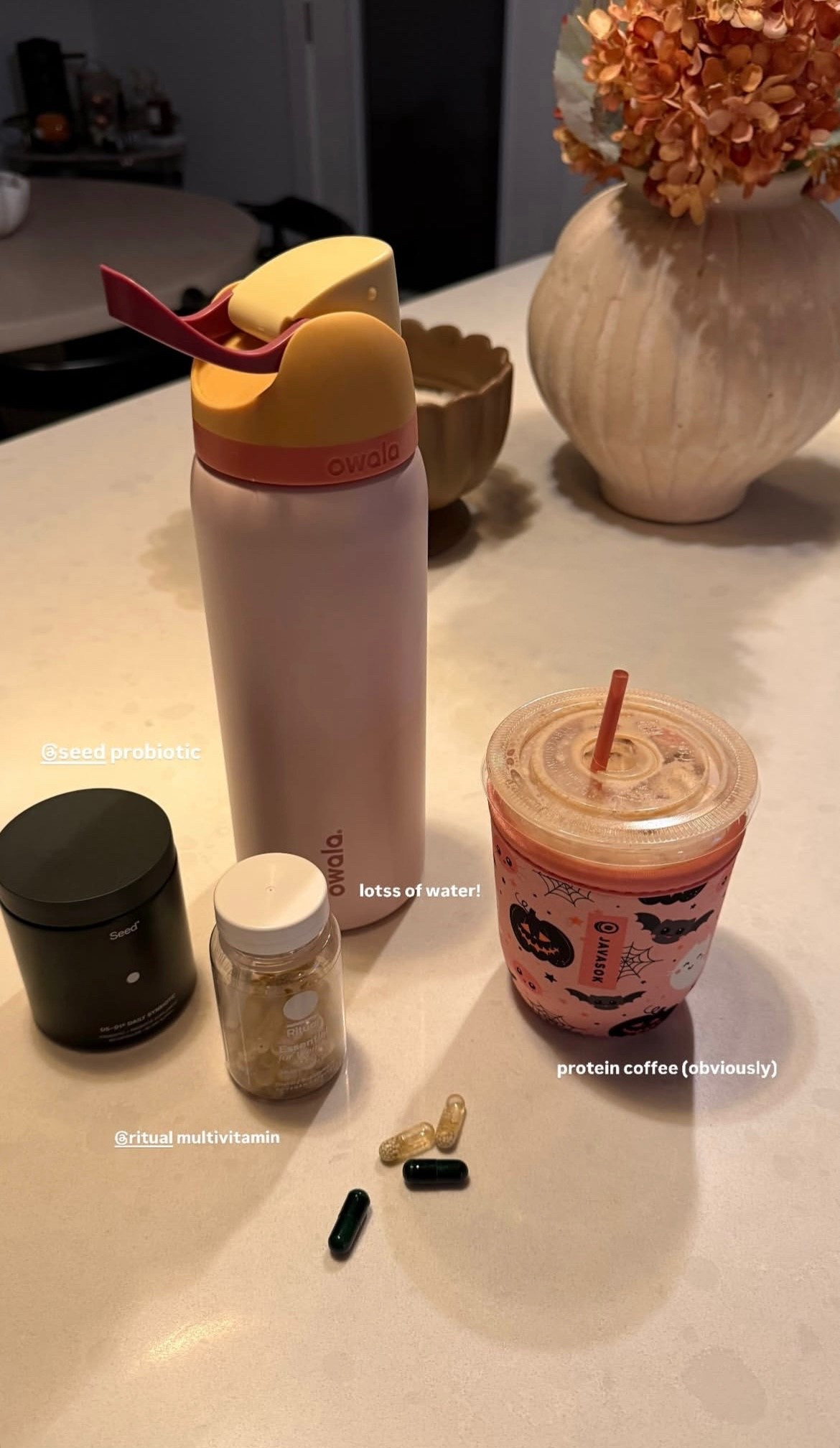 Seed probiotic 
Ritual multivitamin
Owala 
Javasok coffee sleeve