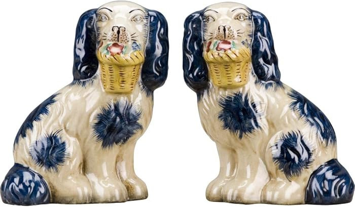 OR Staffordshire Reproduction Pair of Blue Dog Figurines W/Flowers in Mouth | Amazon (US)