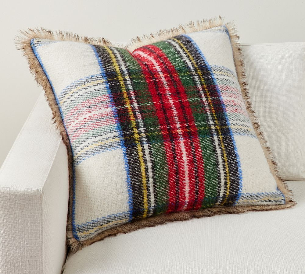 Stewart Plaid with Faux Fur Back Pillow | Pottery Barn (US)