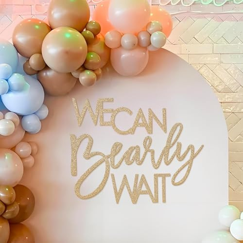 MASTRON We Can Bearly Wait Sign for Backdrop - Teddy Bear Themed Baby Party Banner Boy Girl Baby Shower Gender Reveal 1st Birthday Felt Letter Wall Decor Photography Background - Glitter Gold | Amazon (US)