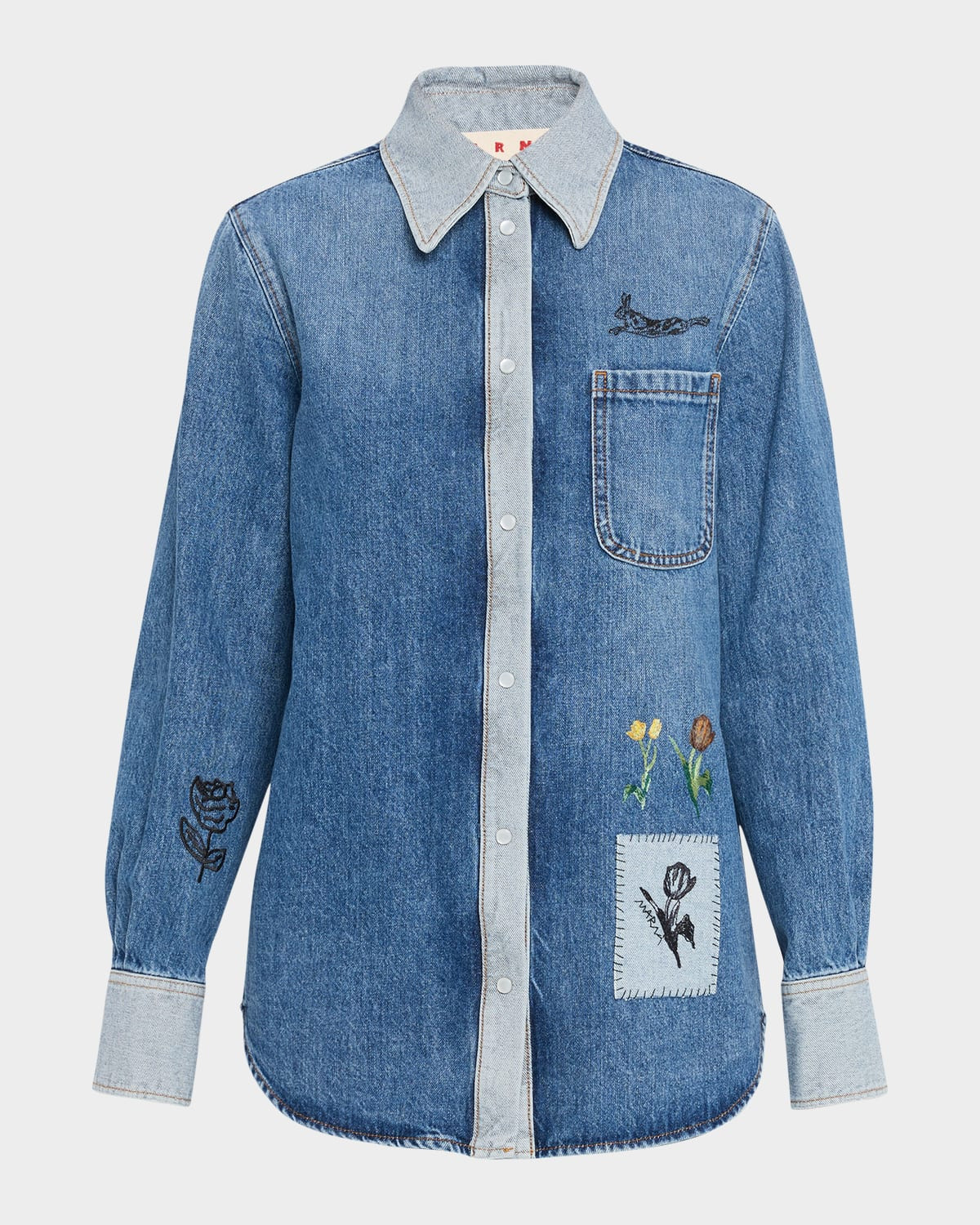 Embroidered Denim Button-Front Shirt | Neiman Marcus