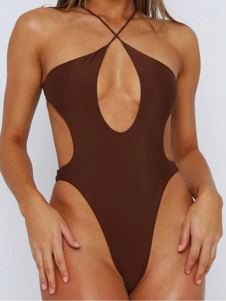 Ladies' Solid Color Spaghetti Strap Backless One-Piece Swimsuit Bathing Suit | SHEIN