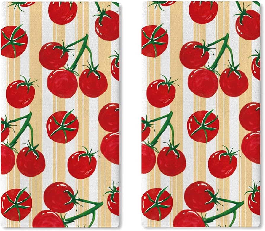 Croar Tomato Kitchen Dish Towels Set of 2, Vegetable Fruit Drying Hand Towel Baking Cooking Cloth... | Amazon (US)