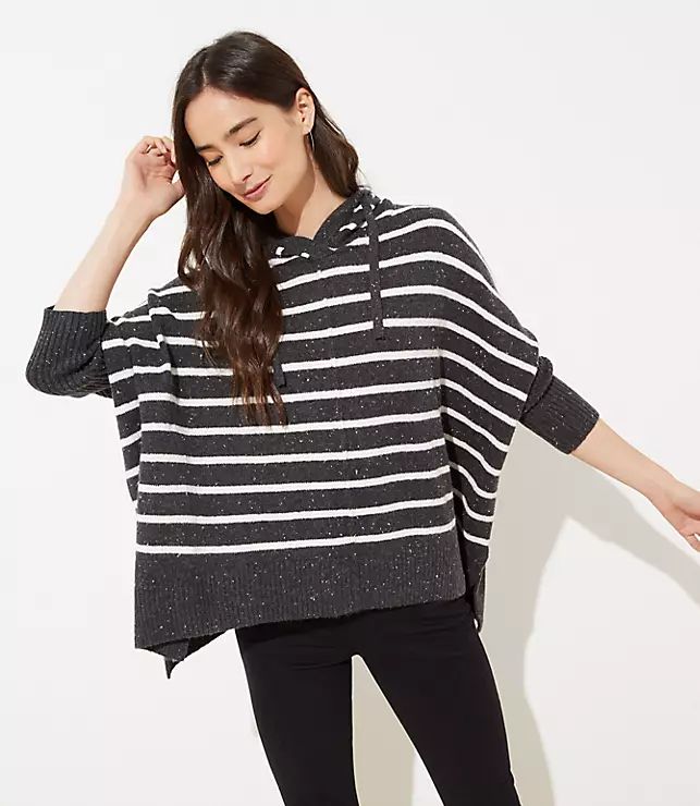 Striped Hooded Poncho Sweater | LOFT | LOFT