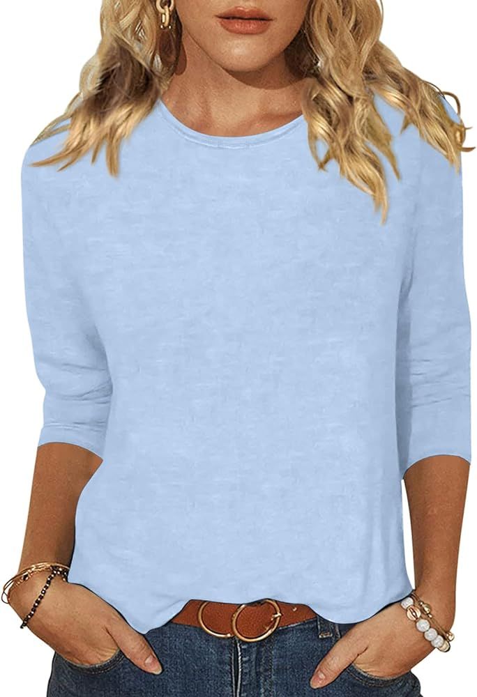 EADINVE Women's Casual 3/4 Sleeve T-Shirts Round Neck Cute Tunic Tops Basic Tees Blouses Loose Fi... | Amazon (US)