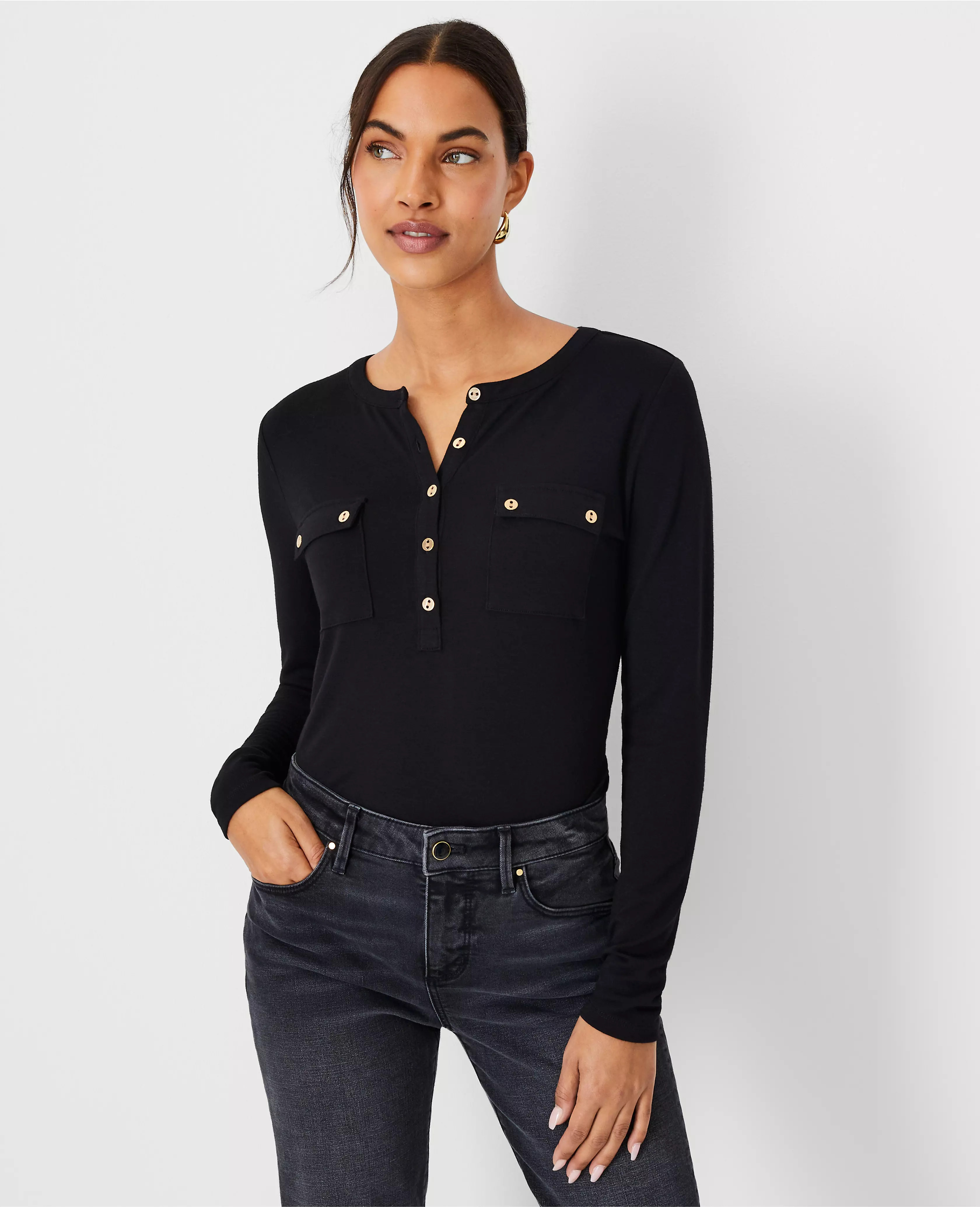 Half Placket Button Top | Ann Taylor (US)