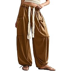 Springrain Women's Baggy Wide Leg Pants Casual Drawstring Harem Pants Bohemian Trousers with Big ... | Amazon (US)