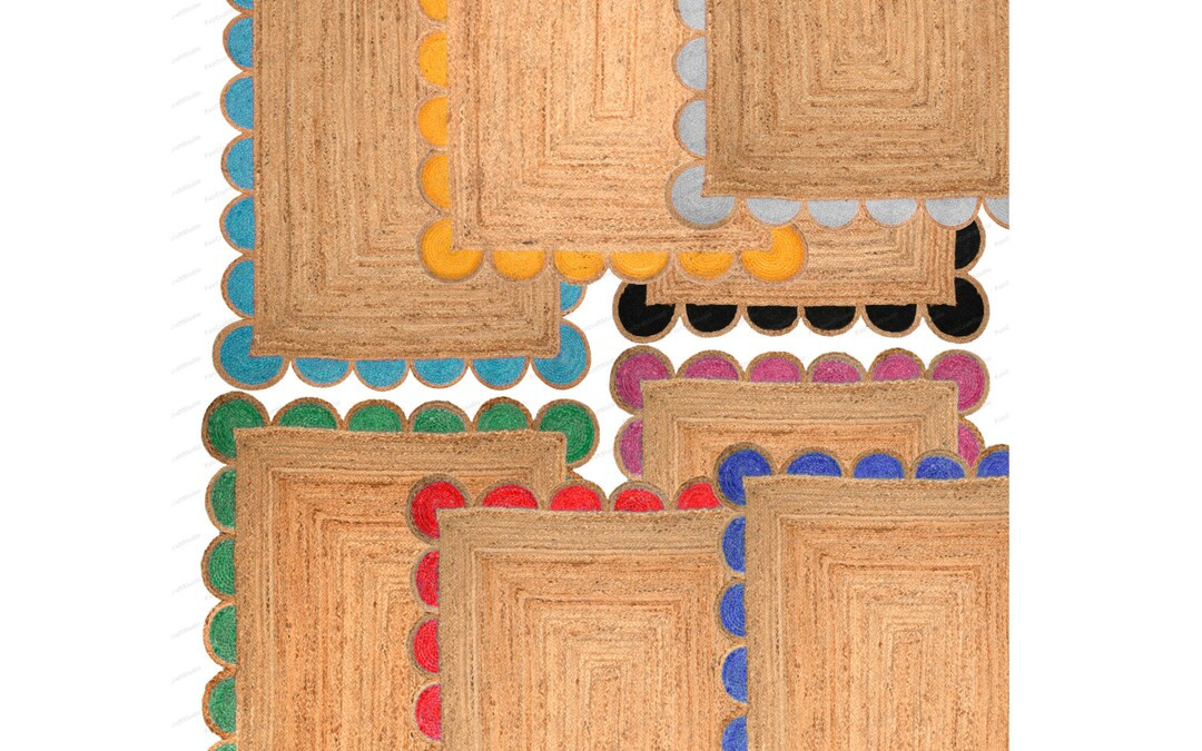 Natural Jute Scalloped Rug, Bohemian Scallop Rug Jute Runner Rug Jute Area Rug Boho Decor Rug 8x1... | Etsy (US)