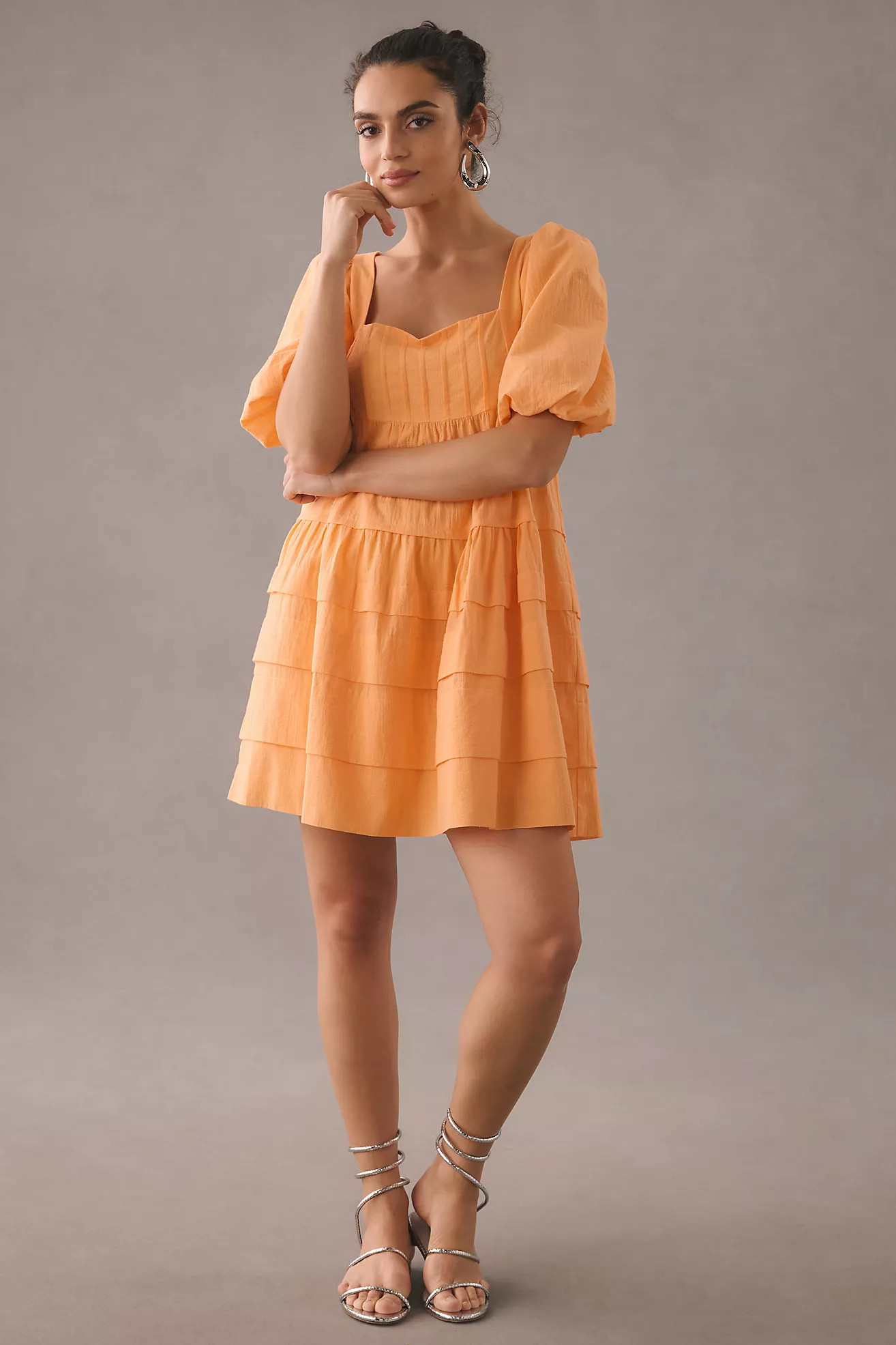 By Anthropologie Square-Neck Puff-Sleeve Tiered Dress | Anthropologie (US)